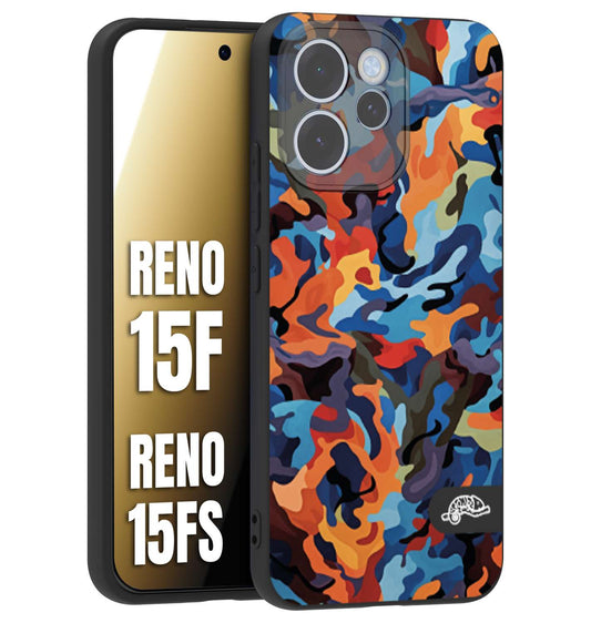 CUSTOMIZZA - Custodia cover nera morbida in tpu compatibile per Oppo Reno 15 F - Reno 15 FS camouflage mimetico militare moderno blu arancio rosso