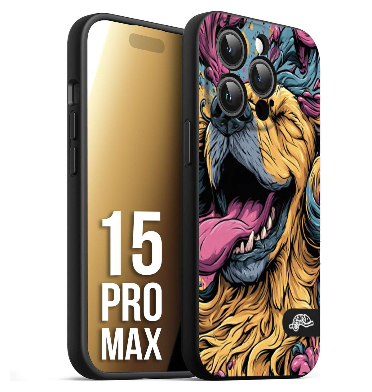 CUSTOMIZZA - Custodia cover nera morbida in tpu compatibile per iPhone 15 PRO MAX Golden Retriever illustrazione cane pop art cane street art cartone animato