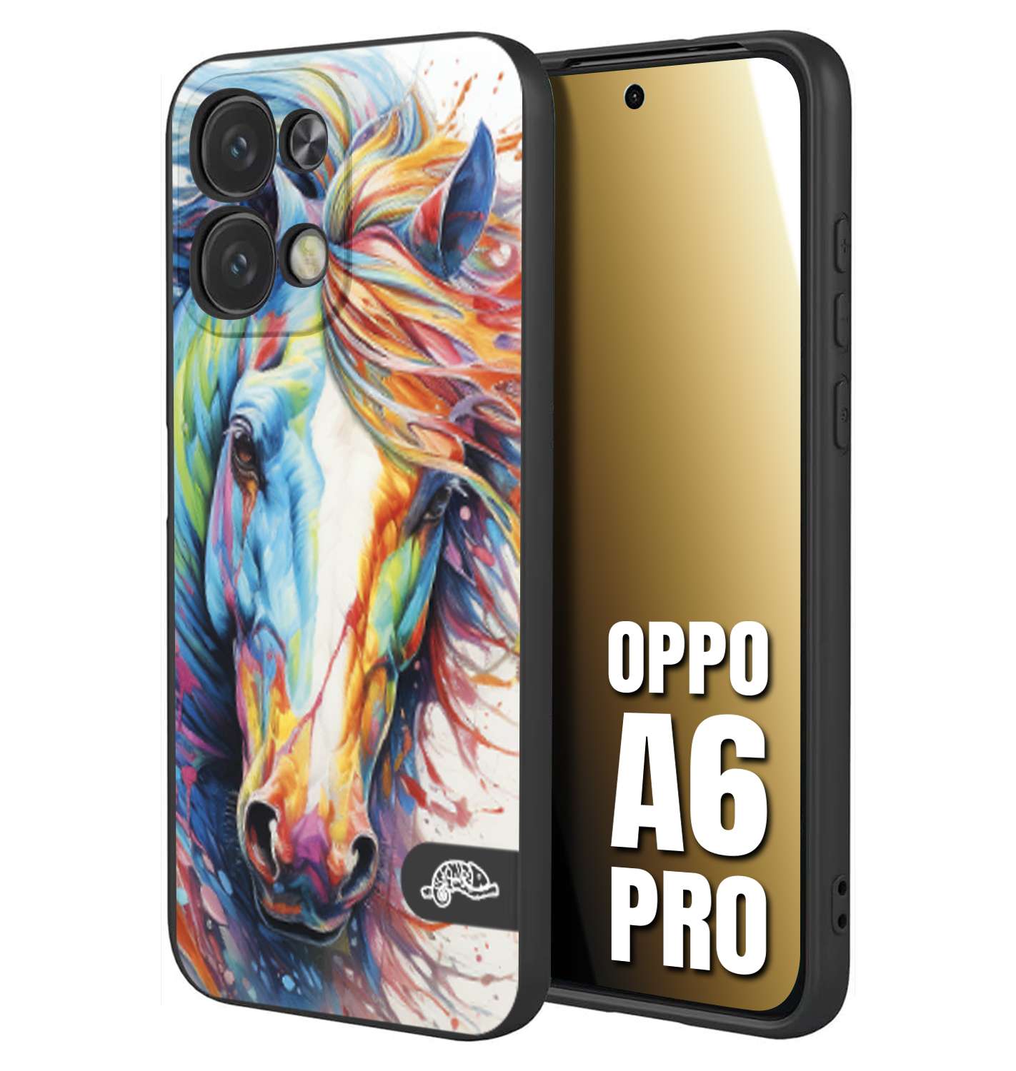 CUSTOMIZZA - Custodia cover nera morbida in tpu compatibile per Oppo A6 PRO animali color cavallo horse viso colori vibranti disegnato schizzo