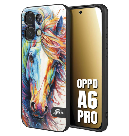 CUSTOMIZZA - Custodia cover nera morbida in tpu compatibile per Oppo A6 PRO animali color cavallo horse viso colori vibranti disegnato schizzo