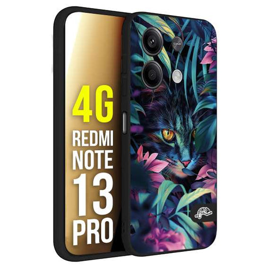 CUSTOMIZZA - Custodia cover nera morbida in tpu compatibile per Xiaomi Redmi Note 13 PRO 4G animali color giungla tropicale occhio di gatto colori vibranti disegnato