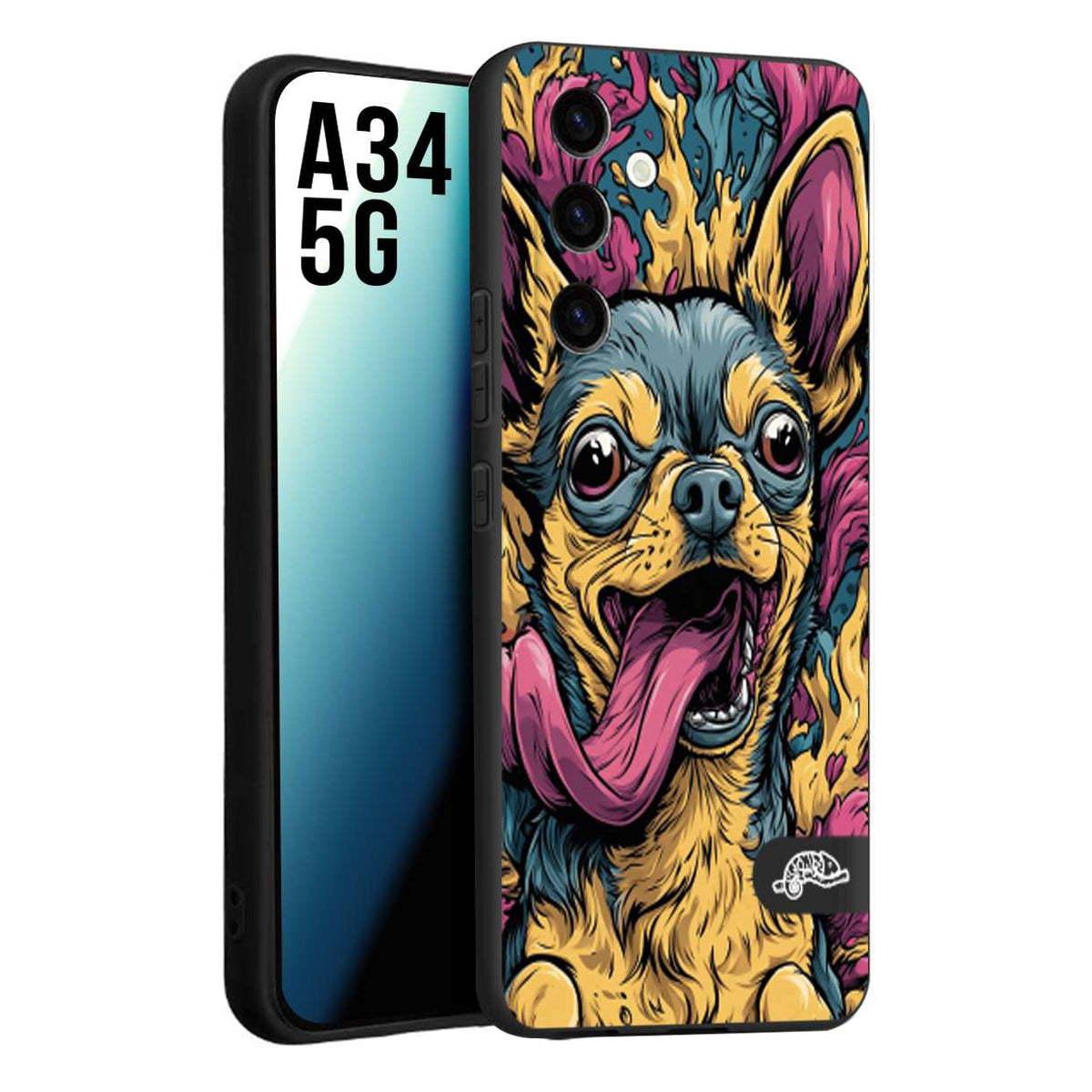 CUSTOMIZZA - Custodia cover nera morbida in tpu compatibile per Samsung A34 5G Chihuahua illustrazione cane pop art cane street art cartone animato