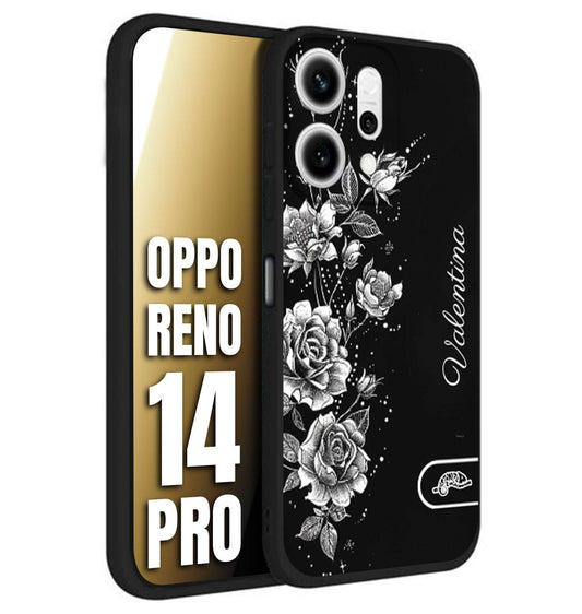 CUSTOMIZZA - Custodia cover nera morbida in tpu compatibile per Oppo Reno 14 PRO personalizzata rilievo soft touch nome rose fiori donna
