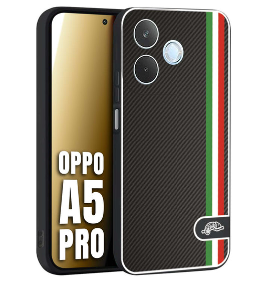 CUSTOMIZZA - Custodia cover nera morbida in tpu compatibile per Oppo A5 PRO effetto fibra di carbonio bandiera Italia made in Italy