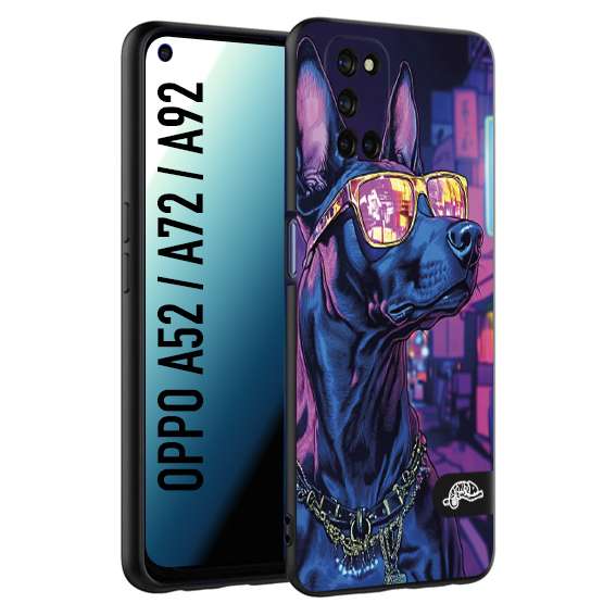 CUSTOMIZZA - Custodia cover nera morbida in tpu compatibile per Oppo A52 - A72 - A92 animali cyberpunk dobermann cane street dog fucsia blu night