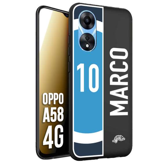 CUSTOMIZZA - Custodia cover nera morbida in tpu compatibile per Oppo A58 4G personalizzata calcio football nome e numero calciatori biancoazzurri bianco celesti