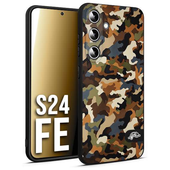 CUSTOMIZZA - Custodia cover nera morbida in tpu compatibile per Samsung S24 FE camouflage mimetico militare moderno blu marrone beige