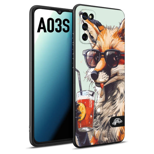 CUSTOMIZZA - Custodia cover nera morbida in tpu compatibile per Samsung A03S estate disegnata cocktails animali simpatici fox volpe negroni