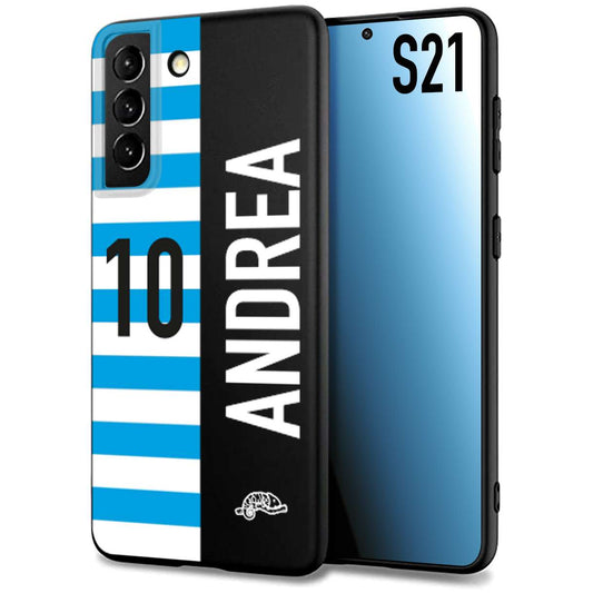 CUSTOMIZZA - Custodia cover nera morbida in tpu compatibile per Samsung S21 personalizzata calcio football nome e numero calciatori biancazzurri