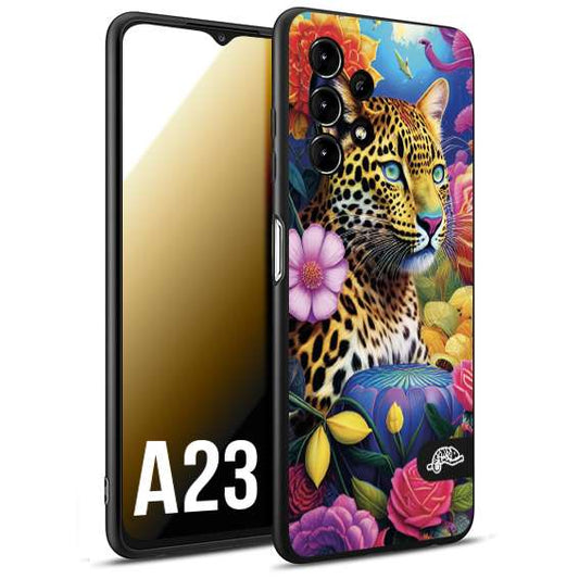 CUSTOMIZZA - Custodia cover nera morbida in tpu compatibile per Samsung A23 astratti donna flower fantasia leopardo ghepardo animali colorati