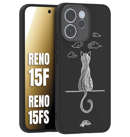 CUSTOMIZZA - Custodia cover nera morbida in tpu compatibile per Oppo Reno 15 F - Reno 15 FS gatto mandala stilizzato gattino a rilievo soft touch donna bianca