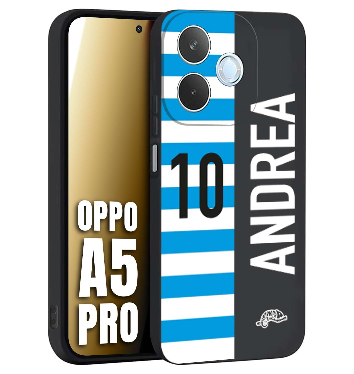 CUSTOMIZZA - Custodia cover nera morbida in tpu compatibile per Oppo A5 PRO personalizzata calcio football nome e numero calciatori biancazzurri