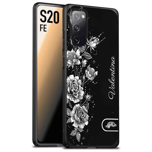 CUSTOMIZZA - Custodia cover nera morbida in tpu compatibile per Samsung S20 FE a rilievo soft touch personalizzata nome rose fiori donna