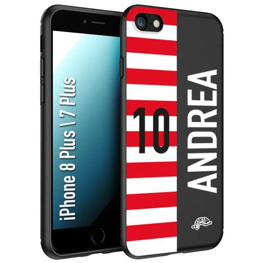 CUSTOMIZZA - Custodia cover nera morbida in tpu compatibile per iPhone 7 Plus - 8 plus personalizzata calcio football nome e numero calciatori bianco rossa