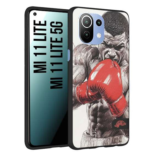 CUSTOMIZZA - Custodia cover nera morbida in tpu compatibile per Xiaomi Mi 11 Lite / Mi 11 Lite 5G pugilato pugili disegno tattoo guantoni box pesi massimi gancio
