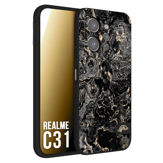 CUSTOMIZZA - Custodia cover nera morbida in tpu compatibile per Oppo Realme C31 effetto marmo marble nero black venature dorato pietra