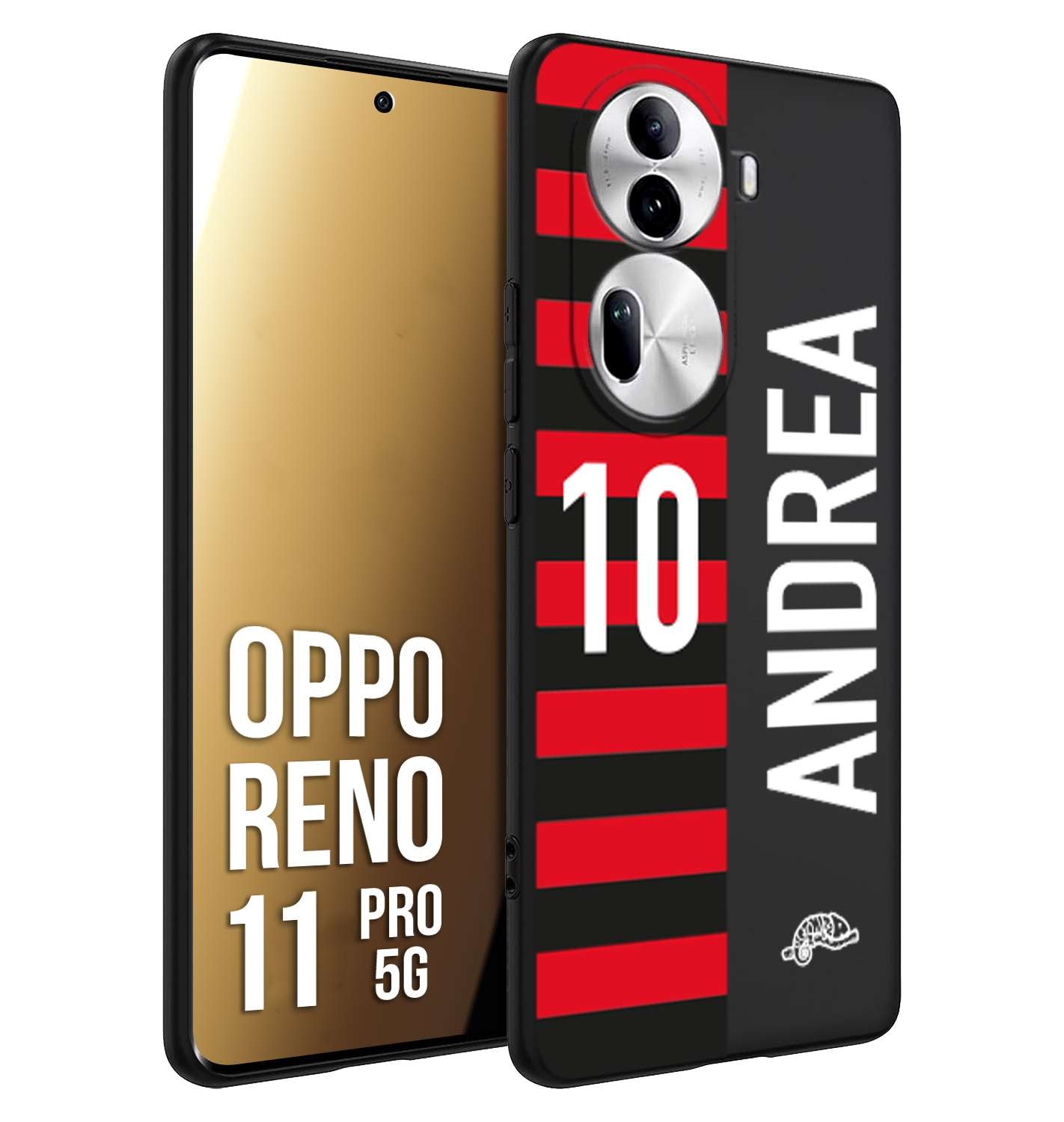 CUSTOMIZZA - Custodia cover nera morbida in tpu compatibile per Oppo Reno 11 PRO 5G personalizzata calcio football nome e numero calciatori rossonera