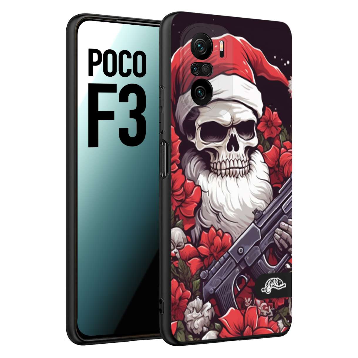 CUSTOMIZZA - Custodia cover nera morbida in tpu compatibile per Xiaomi Poco F3 teschio natale santa claus fiori tattoo disegnato
