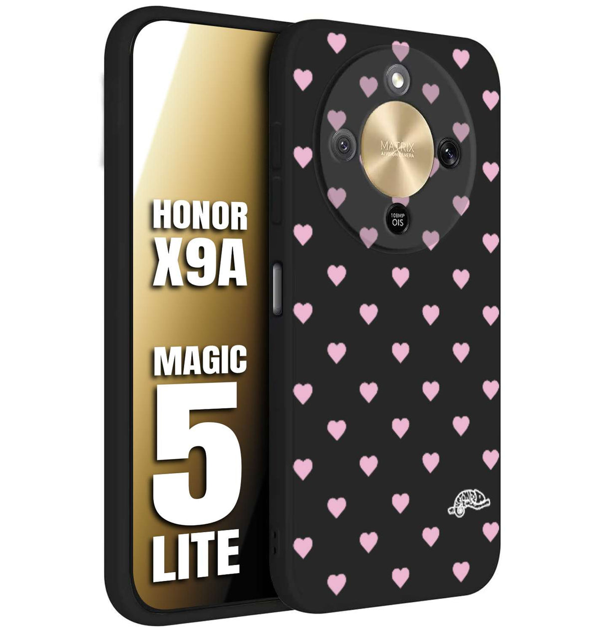 CUSTOMIZZA - Custodia cover nera morbida in tpu compatibile per Honor X9A - Honor Magic 5 Lite cuori pois rosa su nero donna pin up vintage