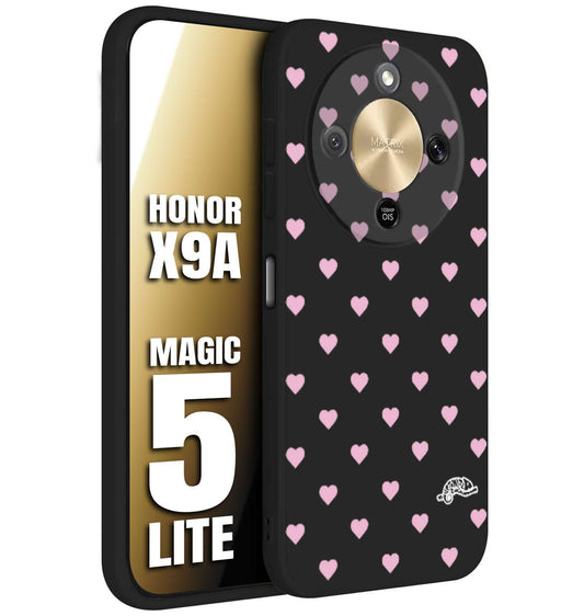 CUSTOMIZZA - Custodia cover nera morbida in tpu compatibile per Honor X9A - Honor Magic 5 Lite cuori pois rosa su nero donna pin up vintage
