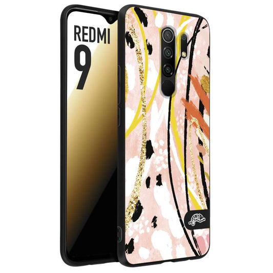 CUSTOMIZZA - Custodia cover nera morbida in tpu compatibile per Xiaomi Redmi 9 fiori astratti donna zebrato leopardato fantasia dorata gialla rosa colorata