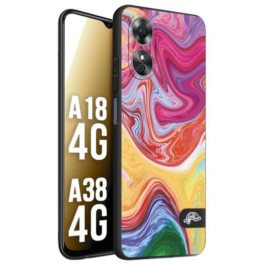 CUSTOMIZZA - Custodia cover nera morbida in tpu compatibile per Oppo A18 4G - A38 4G colorata fantasia vortice marmo onde verde fucsia gialla