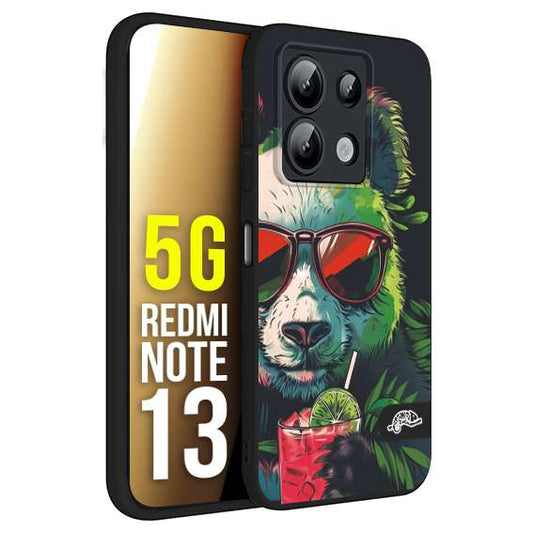 CUSTOMIZZA - Custodia cover nera morbida in tpu compatibile per Xiaomi Redmi Note 13 5G estate disegnata cocktails animali simpatici panda mojito