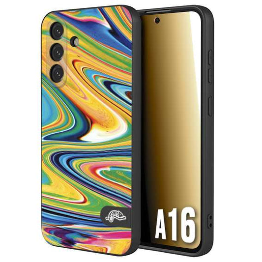 CUSTOMIZZA - Custodia cover nera morbida in tpu compatibile per Samsung A16 colorata fantasia vortice marmo arcobaleno gialla verde blu