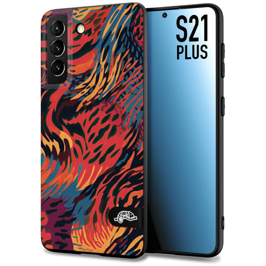 CUSTOMIZZA - Custodia cover nera morbida in tpu compatibile per Samsung S21 PLUS leopardato maculato tigrato colorata fiamme rossa blu arancione