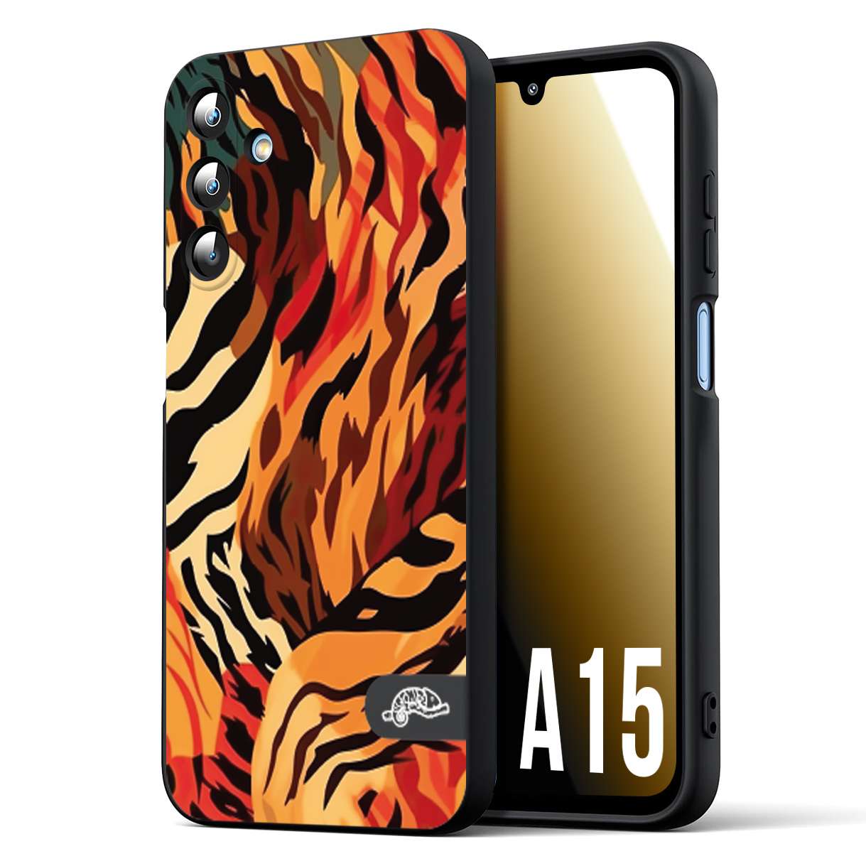 CUSTOMIZZA - Custodia cover nera morbida in tpu compatibile per Samsung A15 5G leopardato maculato tigrato tiger colorata gialla rossa arancio