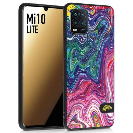 CUSTOMIZZA - Custodia cover nera morbida in tpu compatibile per Xiaomi Mi 10 LITE colorata fantasia vortice marmo arcobaleno rosa blu fucsia