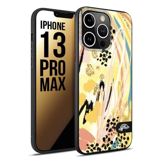 CUSTOMIZZA - Custodia cover nera morbida in tpu compatibile per iPhone 13 PRO MAX astratti donna flower fantasia estate gialla rosa leopardata