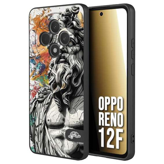 CUSTOMIZZA - Custodia cover nera morbida in tpu compatibile per Oppo Reno 12F statua colorata moderna antico tattoo splash color