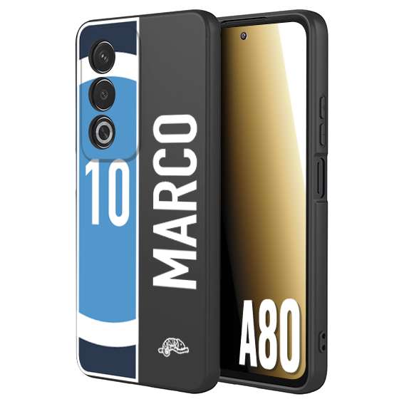 CUSTOMIZZA - Custodia cover nera morbida in tpu compatibile per Oppo A80 personalizzata calcio football nome e numero calciatori biancoazzurri bianco celesti