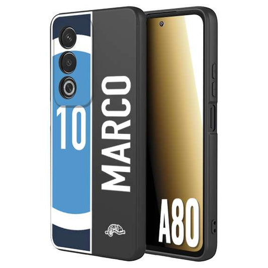 CUSTOMIZZA - Custodia cover nera morbida in tpu compatibile per Oppo A80 personalizzata calcio football nome e numero calciatori biancoazzurri bianco celesti