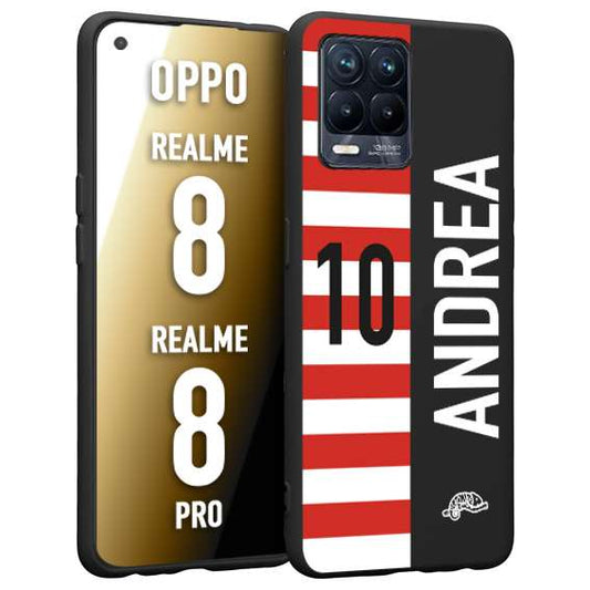 CUSTOMIZZA - Custodia cover nera morbida in tpu compatibile per Realme 8 - 8 PRO personalizzata calcio football nome e numero calciatori bianco rossa
