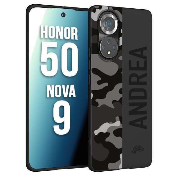 CUSTOMIZZA - Custodia cover nera morbida in tpu compatibile per Huawei Nova 9 - Honor 50 camouflage mimetico militare personalizzata nome