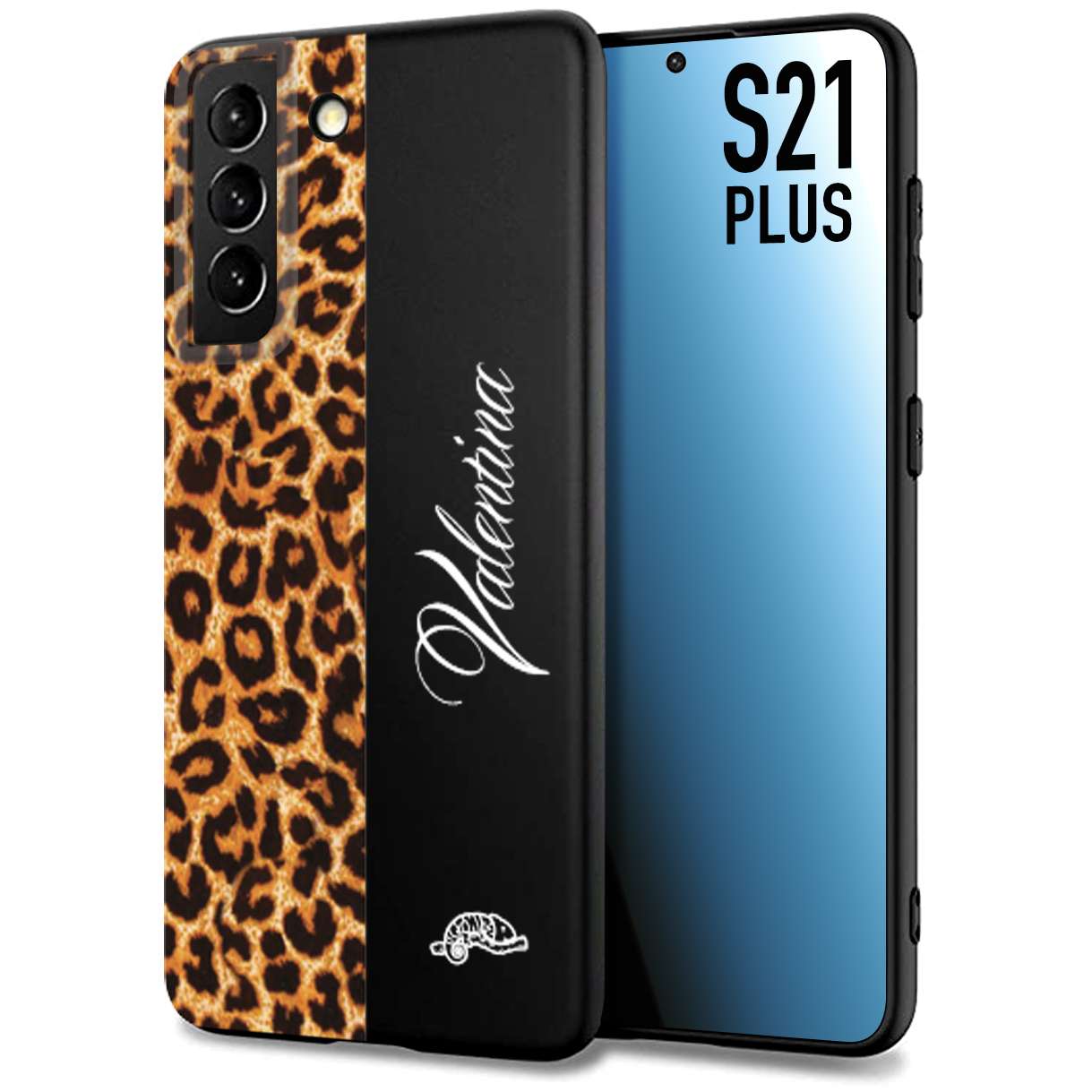 CUSTOMIZZA - Custodia cover nera morbida in tpu compatibile per Samsung S21 PLUS custom nome scritta leopardato maculato donna marrone leopard