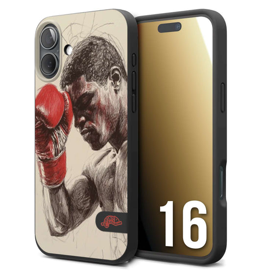 CUSTOMIZZA - Custodia cover nera morbida in tpu compatibile per iPhone 16 pugilato pugili disegno tattoo guantoni boxer pesi massimi