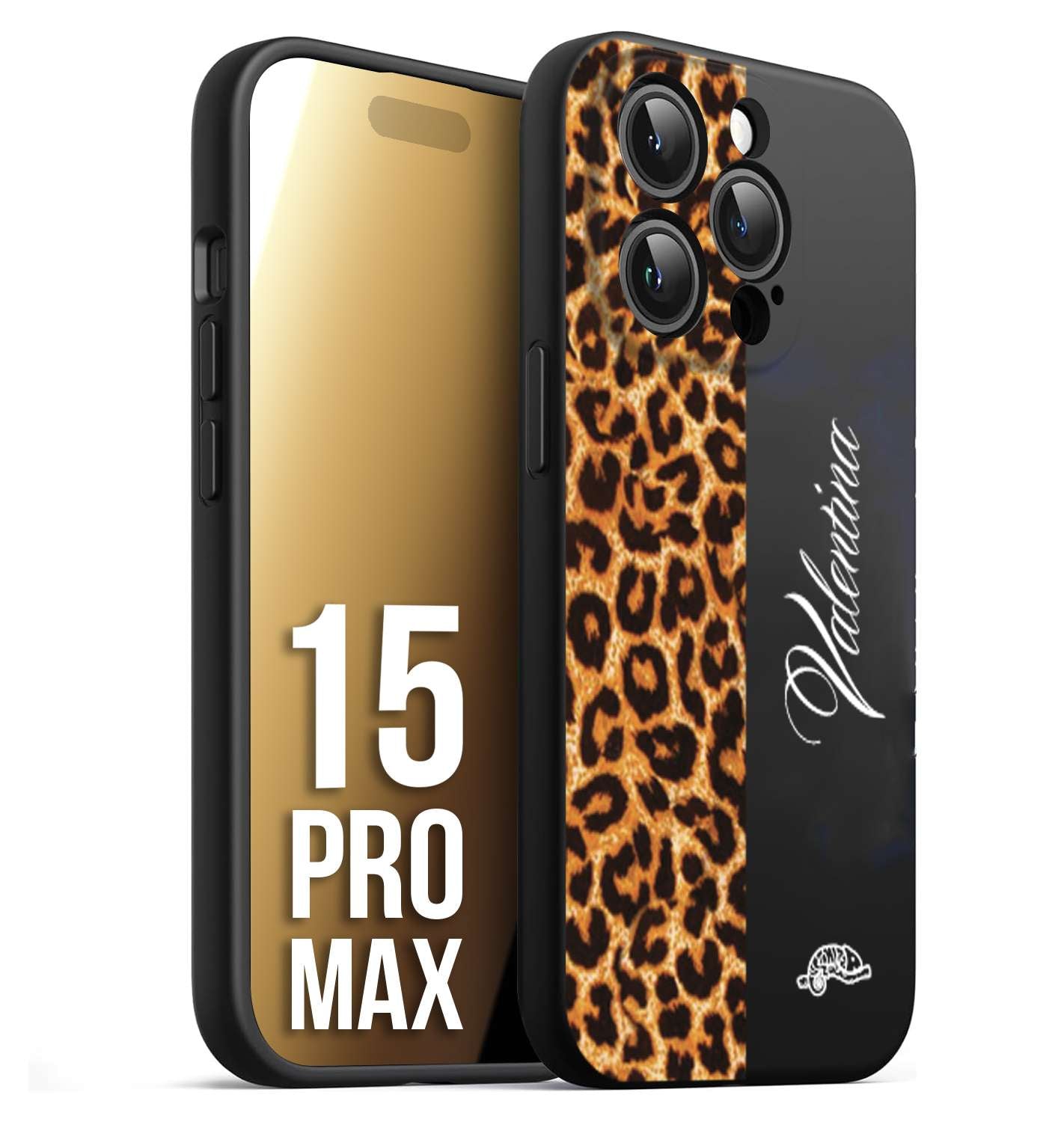 CUSTOMIZZA - Custodia cover nera morbida in tpu compatibile per iPhone 15 PRO MAX custom nome scritta leopardato maculato donna marrone leopard