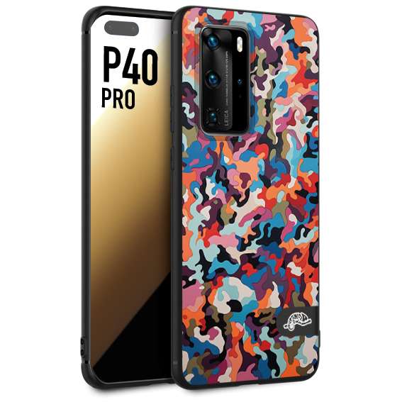 CUSTOMIZZA - Custodia cover nera morbida in tpu compatibile per Huawei P40 PRO camouflage mimetico militare moderno blu arancio rosa