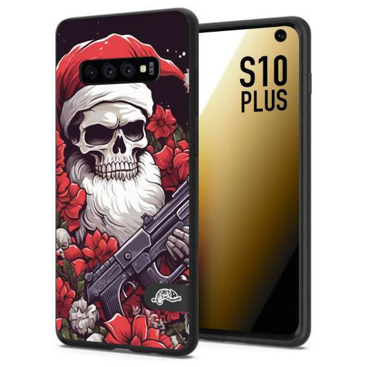 CUSTOMIZZA - Custodia cover nera morbida in tpu compatibile per Samsung S10 PLUS teschio natale santa claus fiori tattoo disegnato