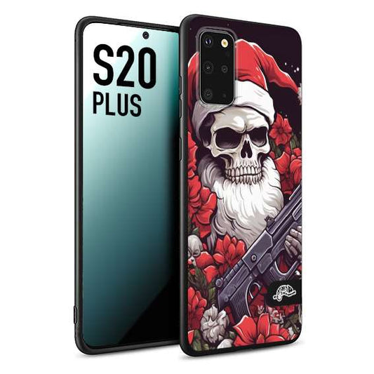 CUSTOMIZZA - Custodia cover nera morbida in tpu compatibile per Samsung S20 PLUS teschio natale santa claus fiori tattoo disegnato