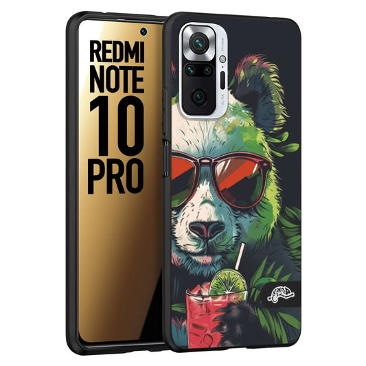 CUSTOMIZZA - Custodia cover nera morbida in tpu compatibile per Xiaomi Redmi Note 10 PRO estate disegnata cocktails animali simpatici panda mojito