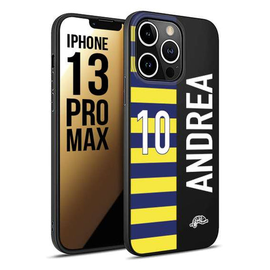 CUSTOMIZZA - Custodia cover nera morbida in tpu compatibile per iPhone 13 PRO MAX personalizzata calcio football nome e numero calciatori giallo blu