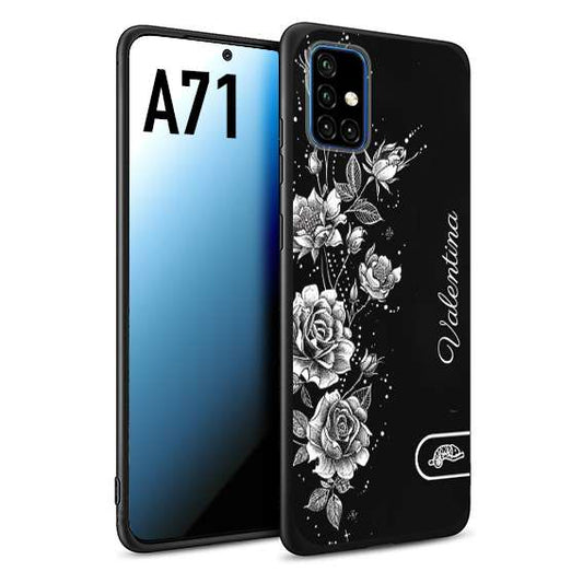 CUSTOMIZZA - Custodia cover nera morbida in tpu compatibile per Samsung A71 a rilievo soft touch personalizzata nome rose fiori donna