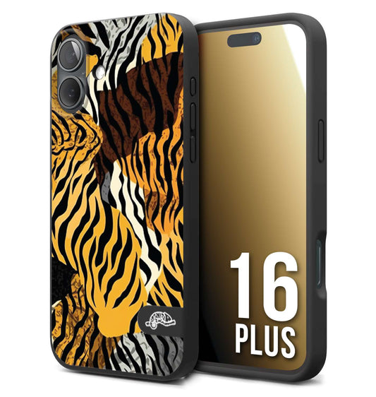 CUSTOMIZZA - Custodia cover nera morbida in tpu compatibile per iPhone 16 PLUS leopardato tigrato tiger colorata donna fashion estate