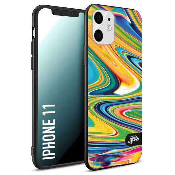 CUSTOMIZZA - Custodia cover nera morbida in tpu compatibile per iPhone 11 colorata fantasia vortice marmo arcobaleno gialla verde blu