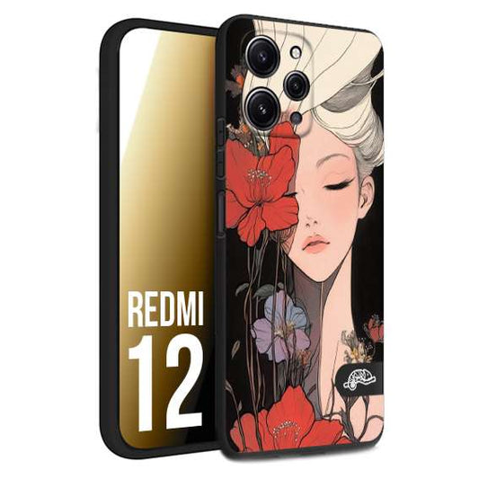 CUSTOMIZZA - Custodia cover nera morbida in tpu compatibile per Xiaomi Redmi 12 woman flower Fantasia Floreale Design Donna e Fiori, Retro Artistico