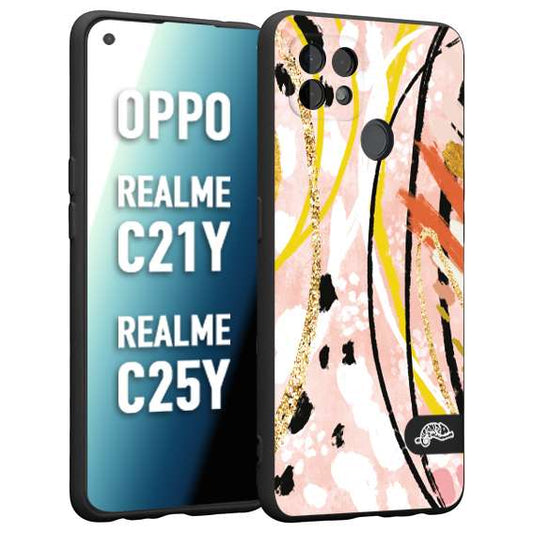 CUSTOMIZZA - Custodia cover nera morbida in tpu compatibile per Oppo Realme C21Y - C25Y fiori astratti donna zebrato leopardato fantasia dorata gialla rosa colorata